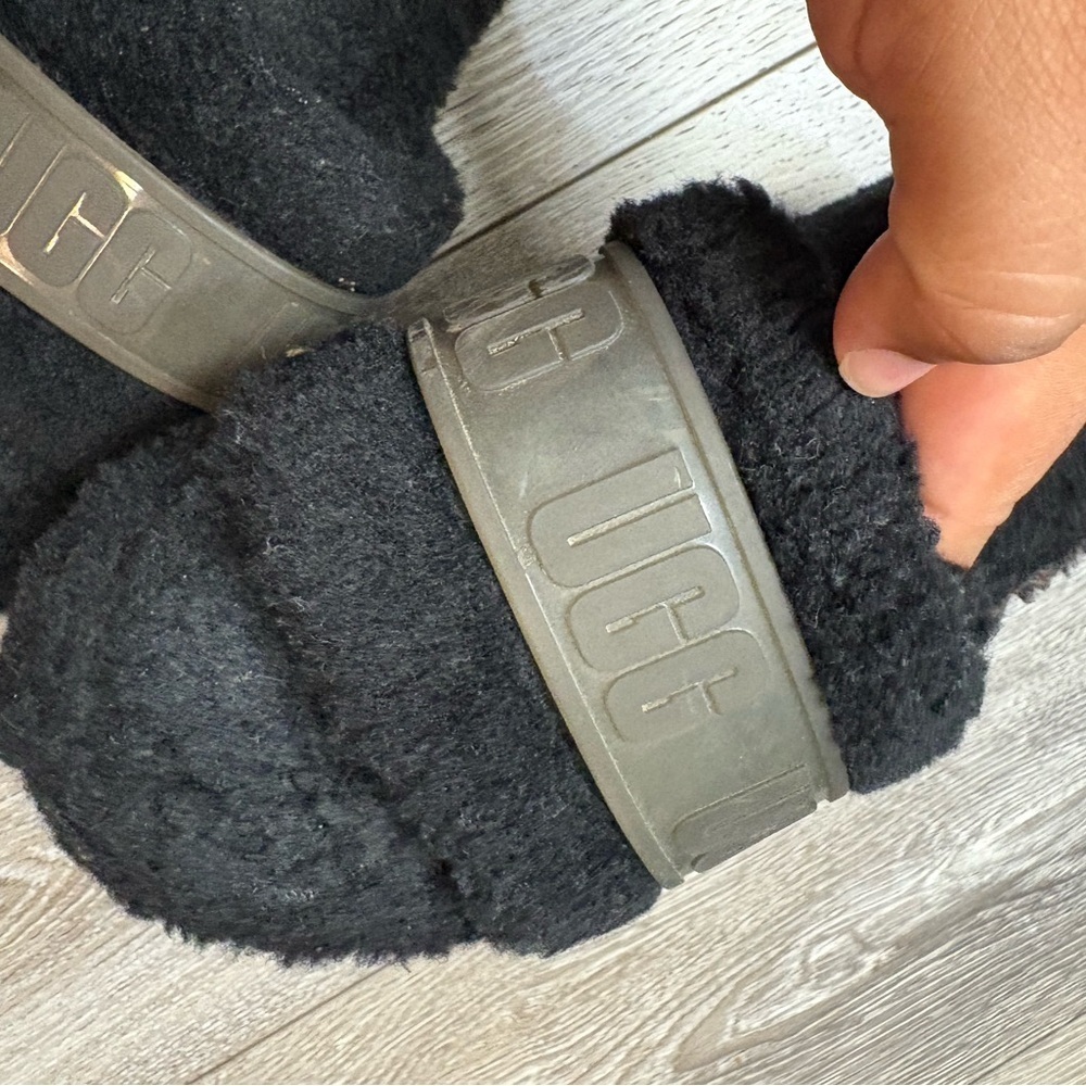 UGG Black Fuzzy Slides with Clear Sole - Picture 7 of 11